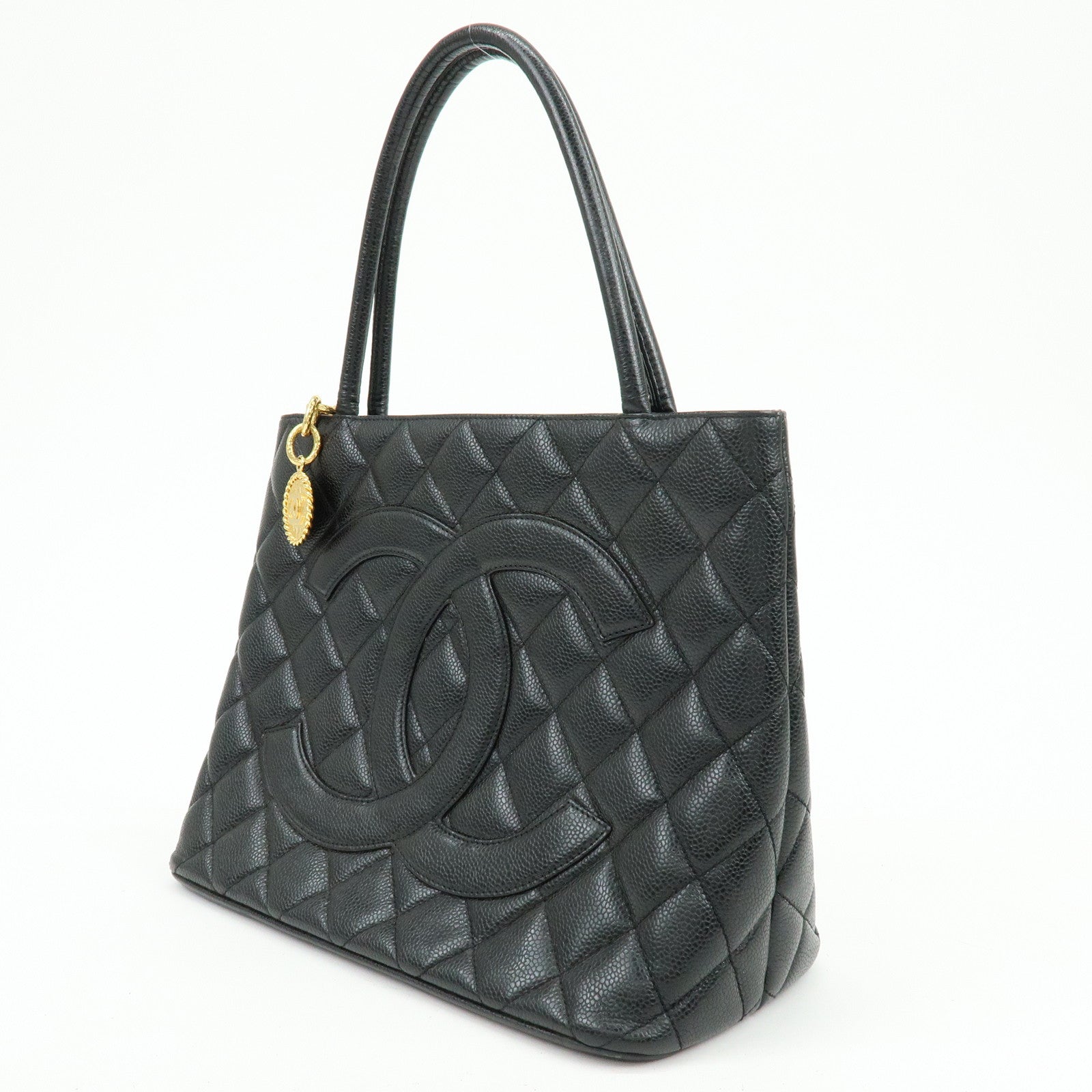 CHANEL Matelasse COCO Mark Medallion Caviarskin Tote Bag A01804