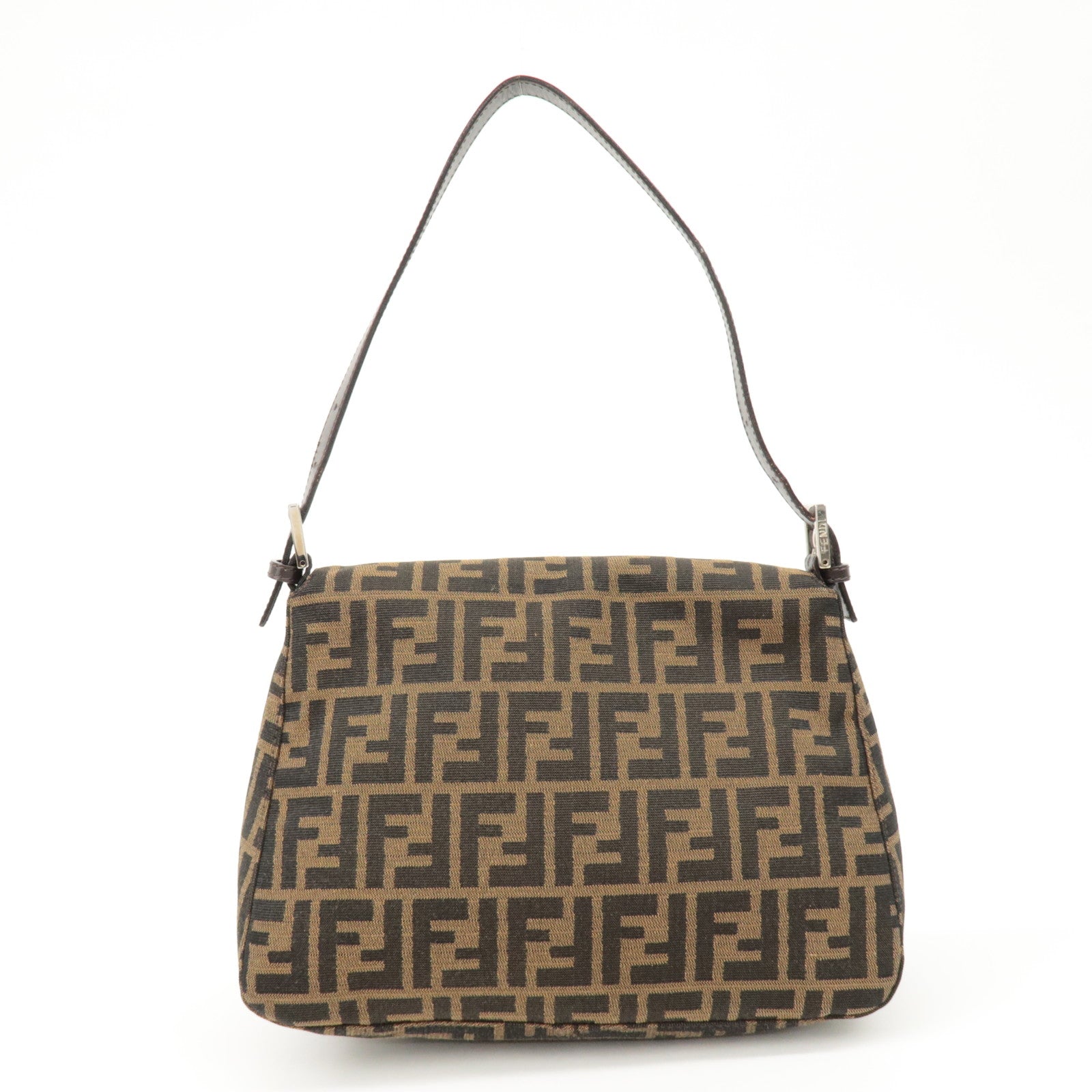 FENDI Mamma Baguette Zucca Canvas Shoulder Bag Black Brown 26325 Used