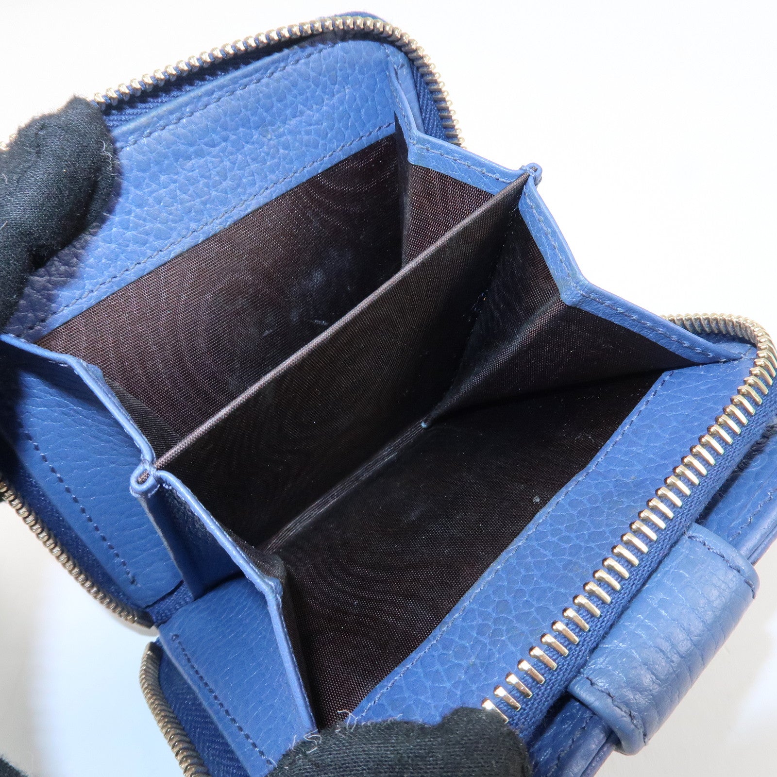 GUCCI GG Canvas Leather Bi-Fold Wallet Beige Blue 346056 Used