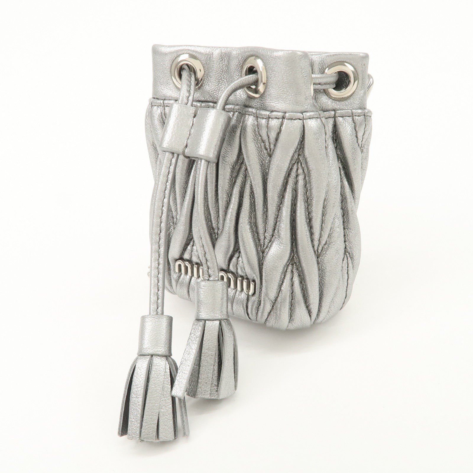 MIU MIU Matelasse Micro Baguette Chain Shoulder Bag Silver 5TT128