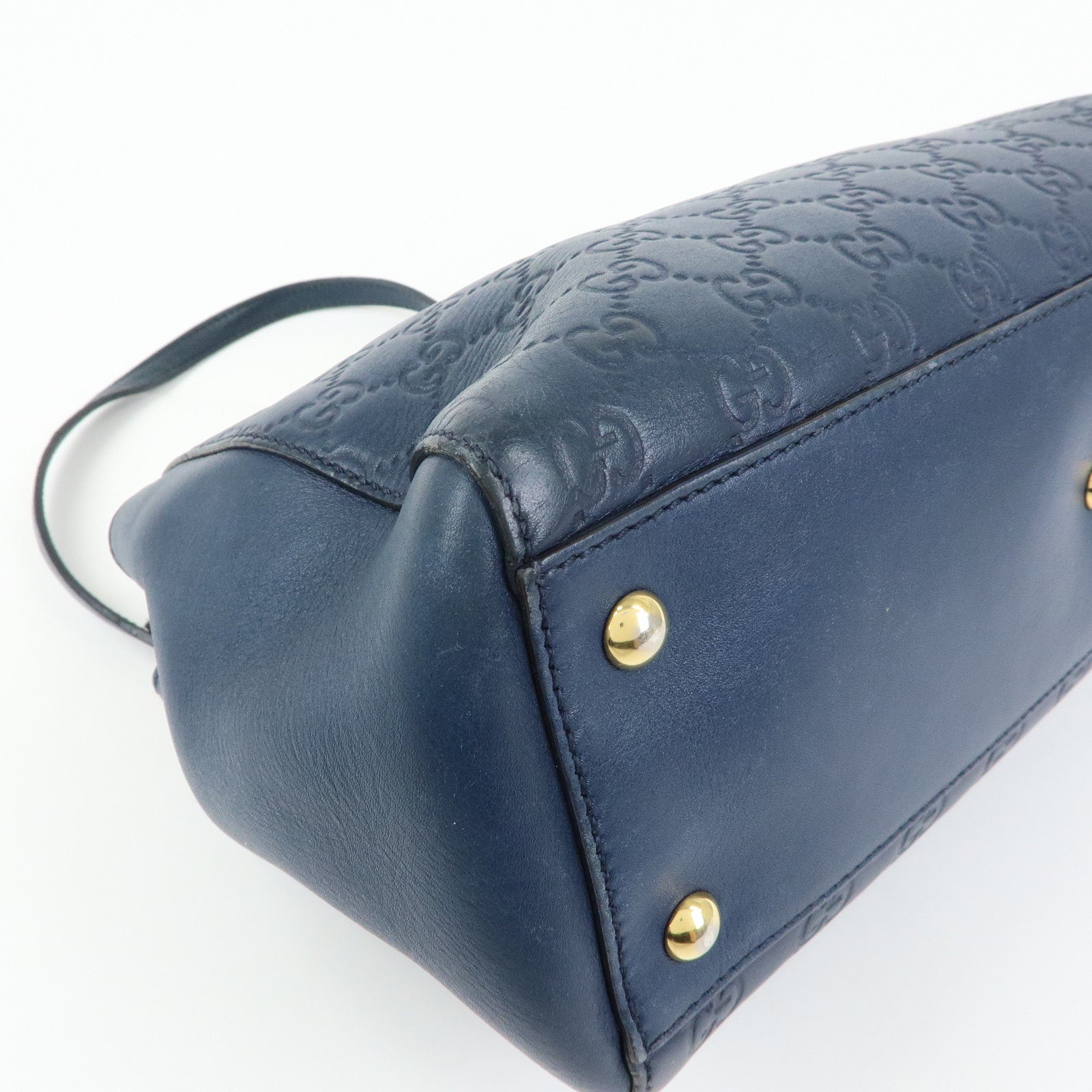 GUCCI Guccissima Leather Chain Tote Bag Shoulder Bag Navy 453773