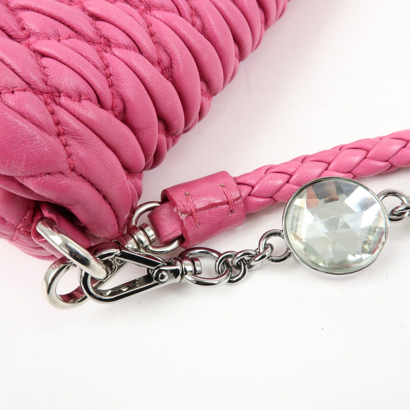 MIU MIU Matelasse Nappa Leather Rhinestone 2Way Bag Pink RP0169