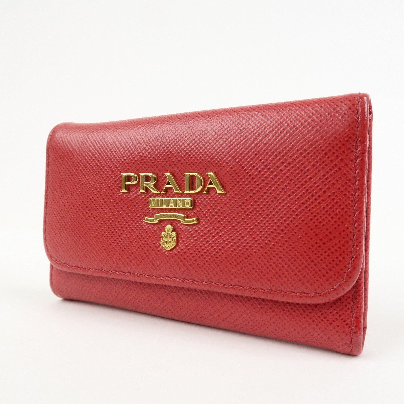 PRADA Logo Saffiano Leather Key Case Key Holder Red 11BG222