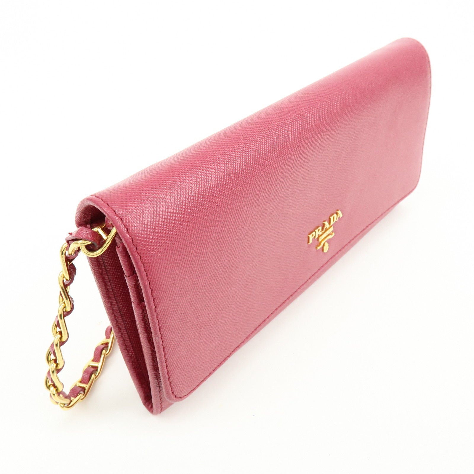 PRADA Saffiano Leather Chain Wallet WOC Pink 1M1290