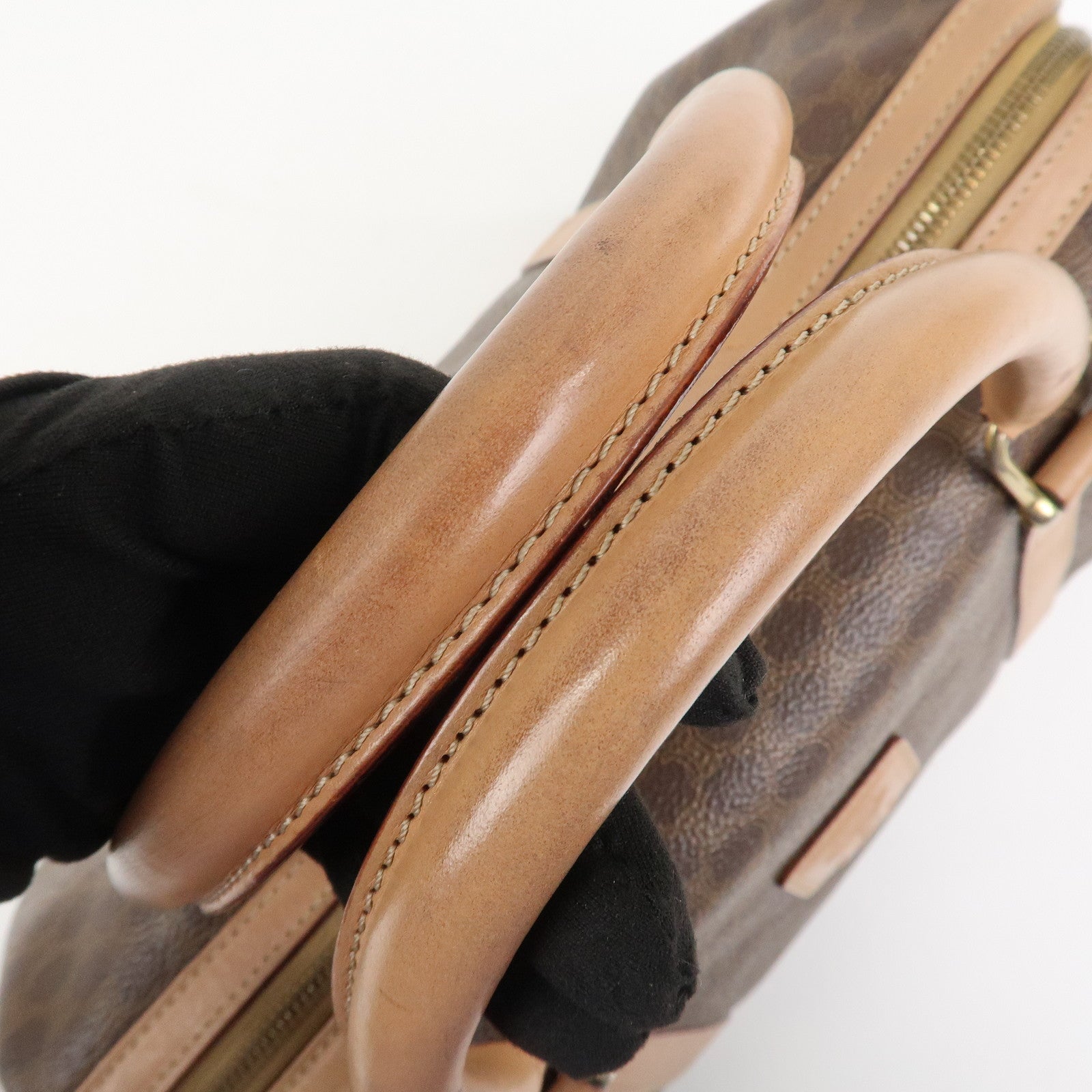 CELINE Macadam PVC Leather Boston Bag Hand Bag Brown
