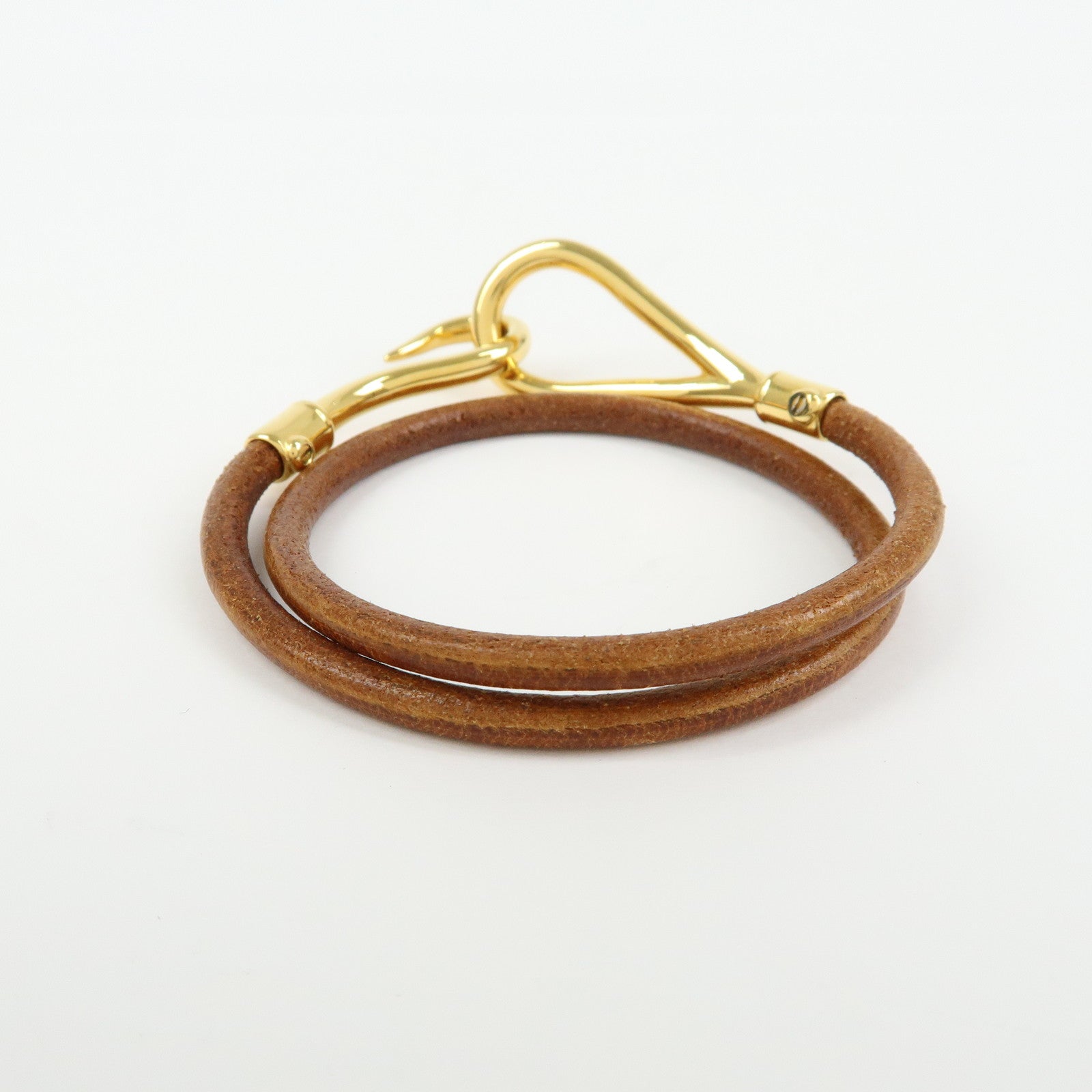 HERMES Jumbo Choker Leather Metal Bracelet Brown Gold