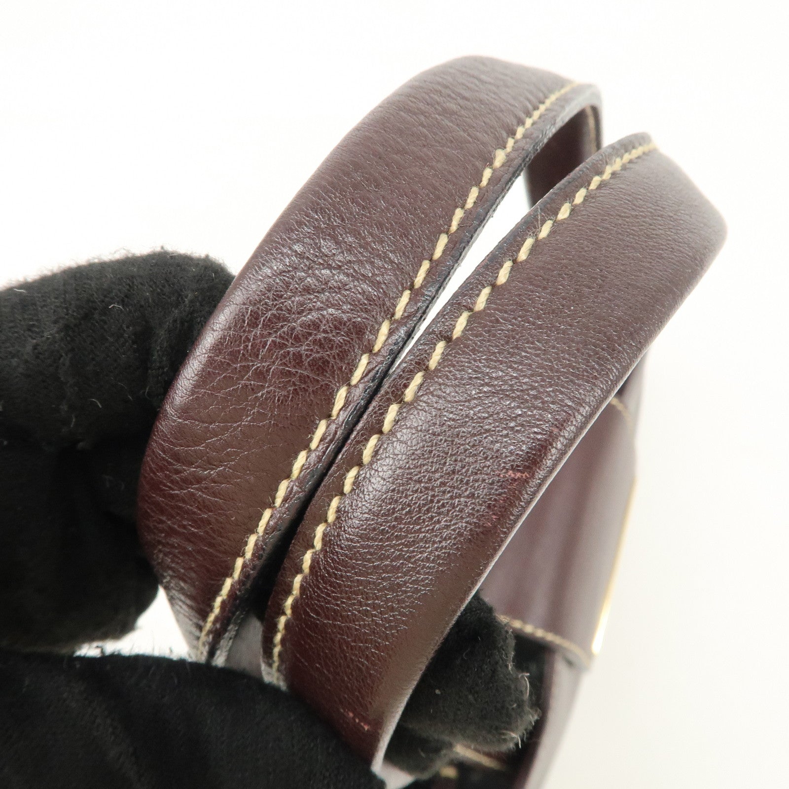 BVLGARI  Leather Tote Bag Hand Bag Dark Brown Gold HDW Used