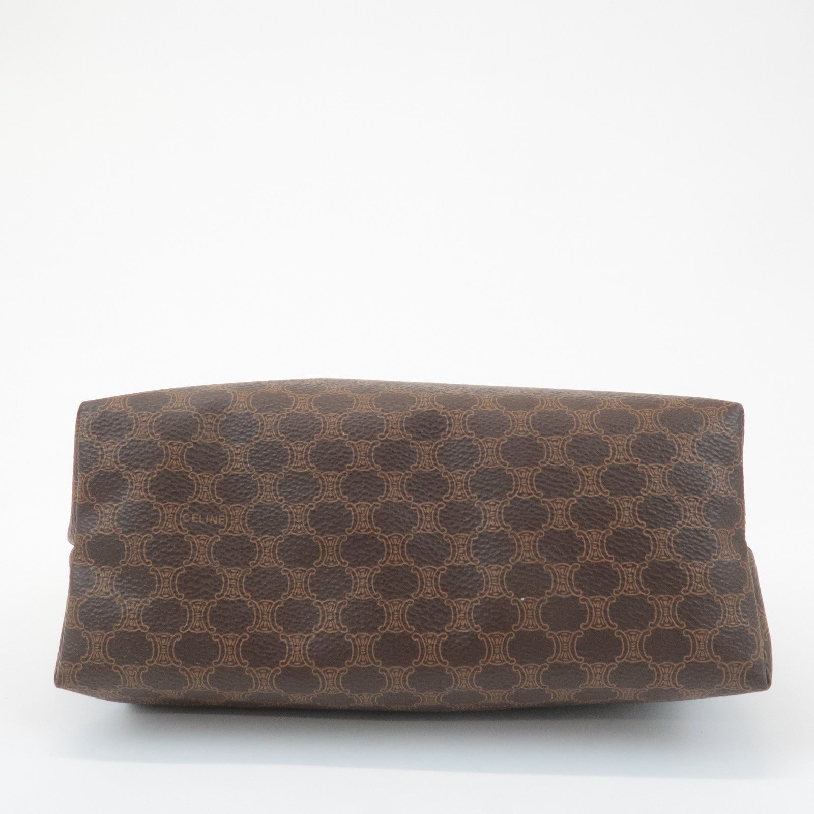 CELINE Macadam PVC Leather Canvas Pouch Brown Gold Hardware