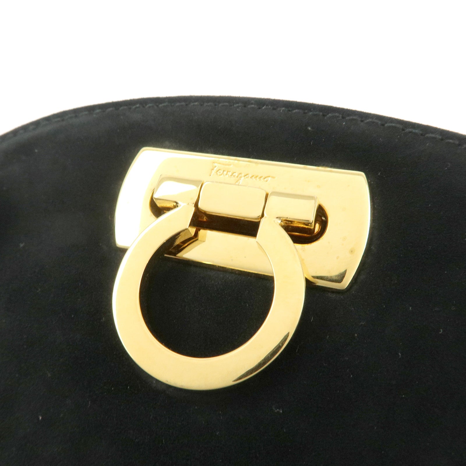 Ferragamo Gancini Suede Leather Chain Shoulder Crossbody Bag Black