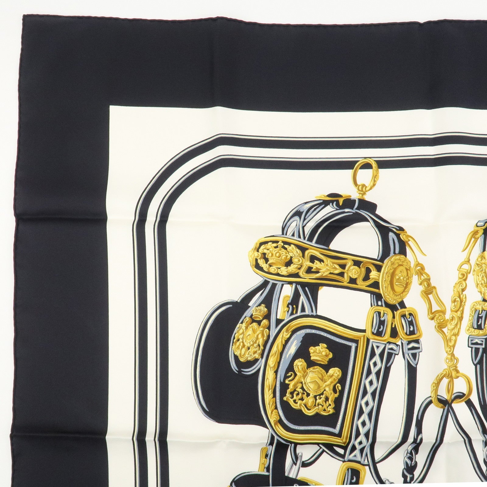HERMES Carre 90 Silk 100% Scarf BRIDES DE GALA Black White