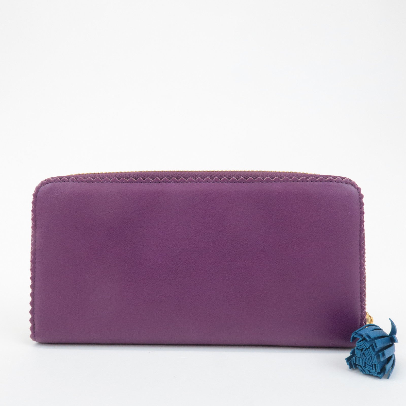 LOEWE Anagram Leather Round Zippy Long Wallet Purple Gold HDW Used