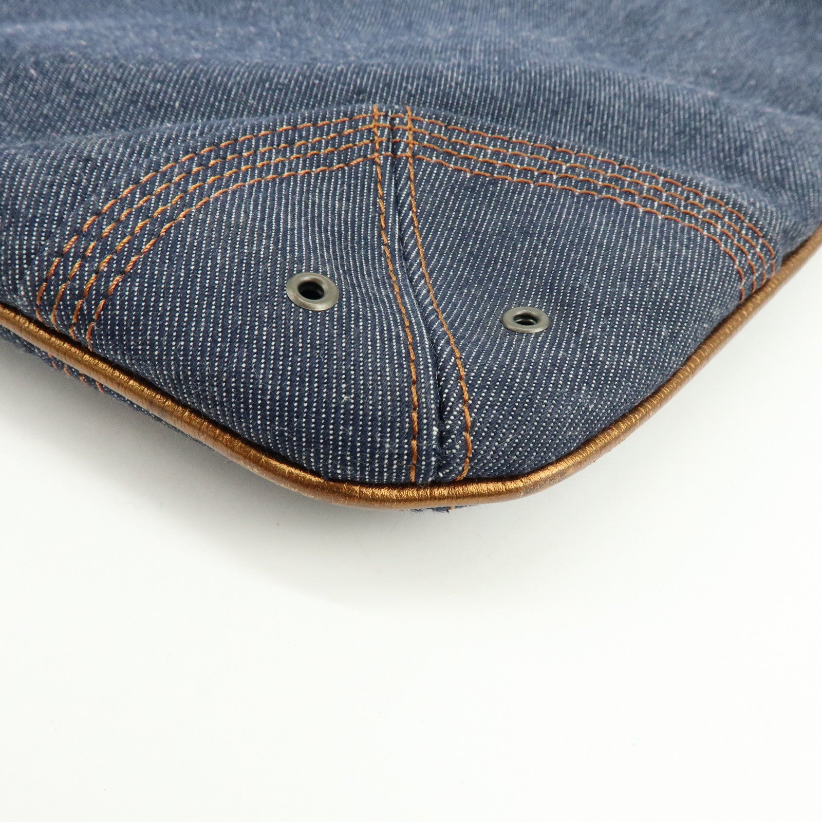BURBERRY Blue Label Denim Leather Tote Bag Indigo Metallic Brown