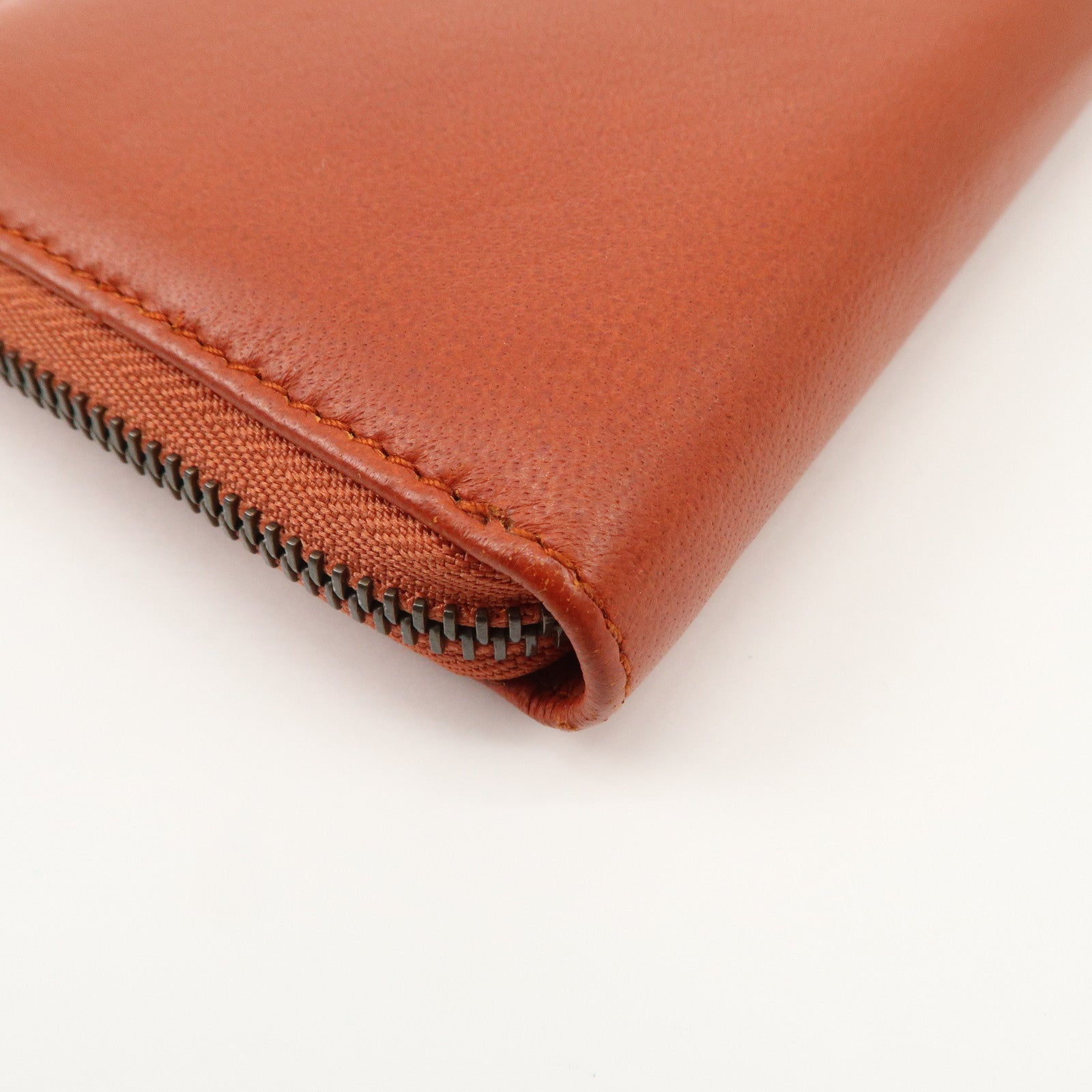 GUCCI Bamboo Leather Long Round Zippy Wallet Orange 339178 Used