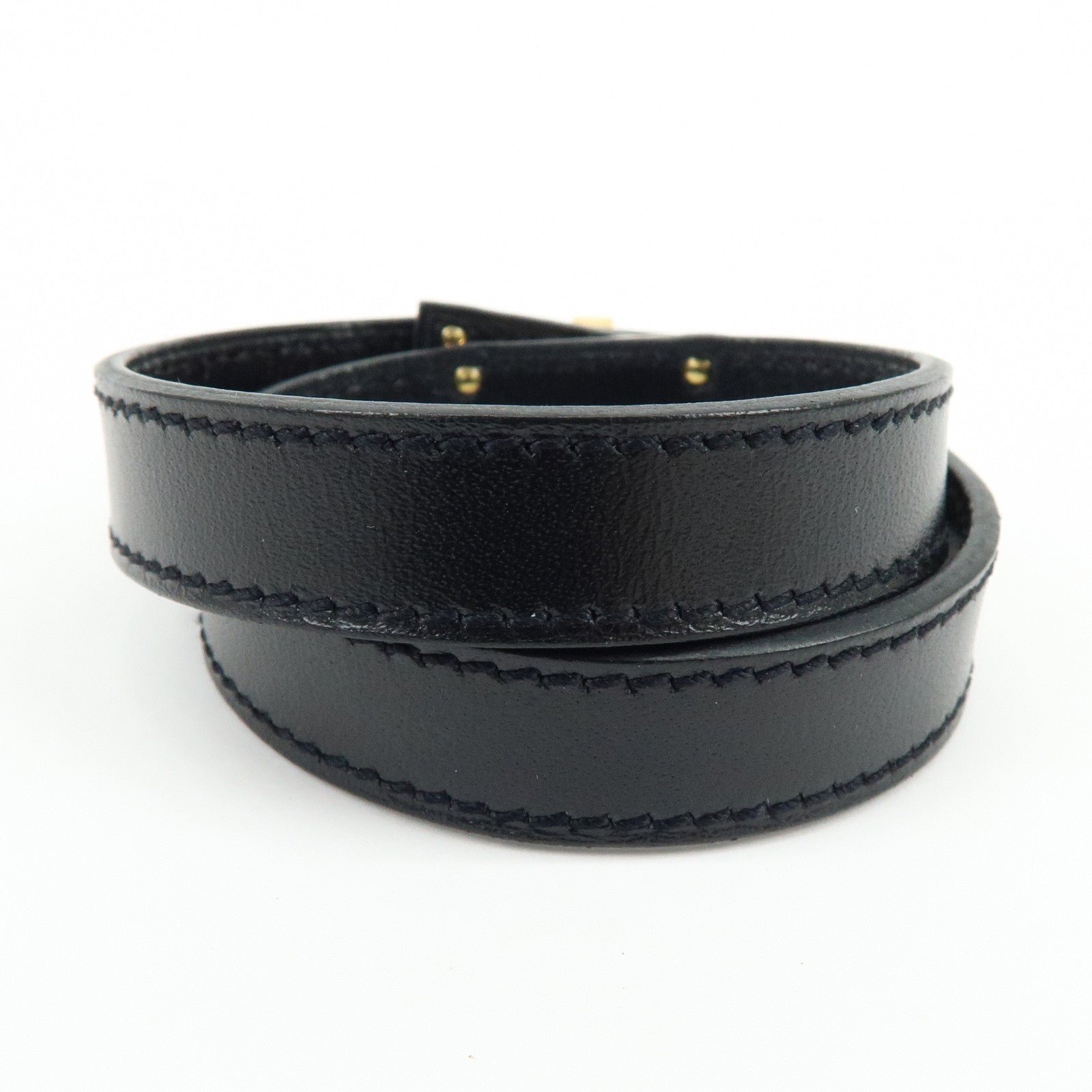 HERMES Kelly Double Tour Leather □F Stamped Bracelet Black