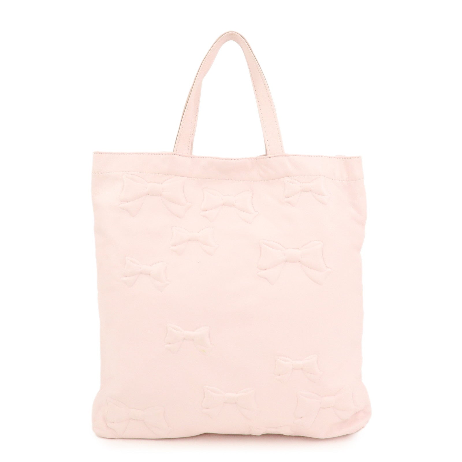 VALENTINO Leather Ribbon Motif Tote Bag Hand Bag Shoulder Bag Pink