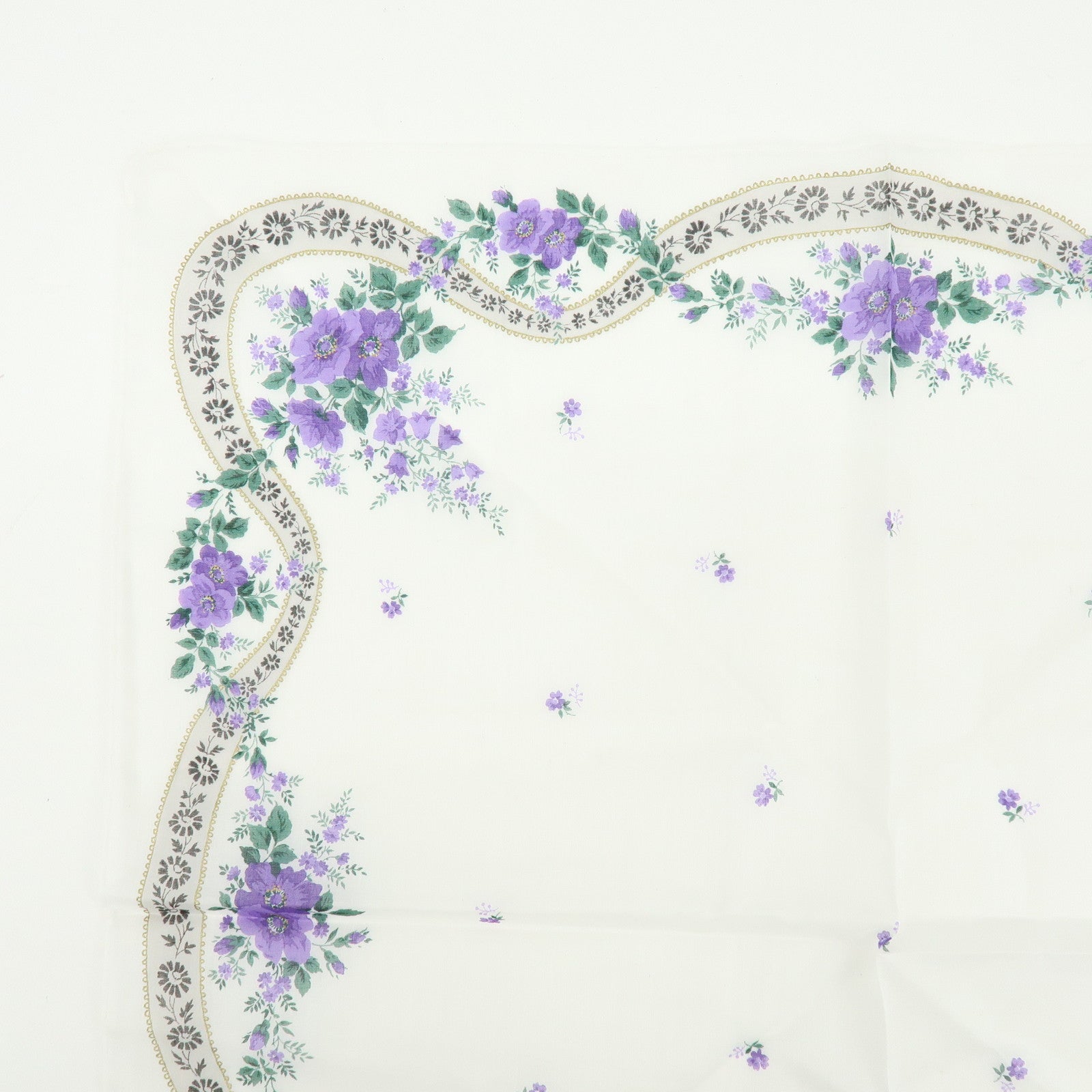 Christian Dior Set of 3 Cotton Handkerchief Flower White Purple