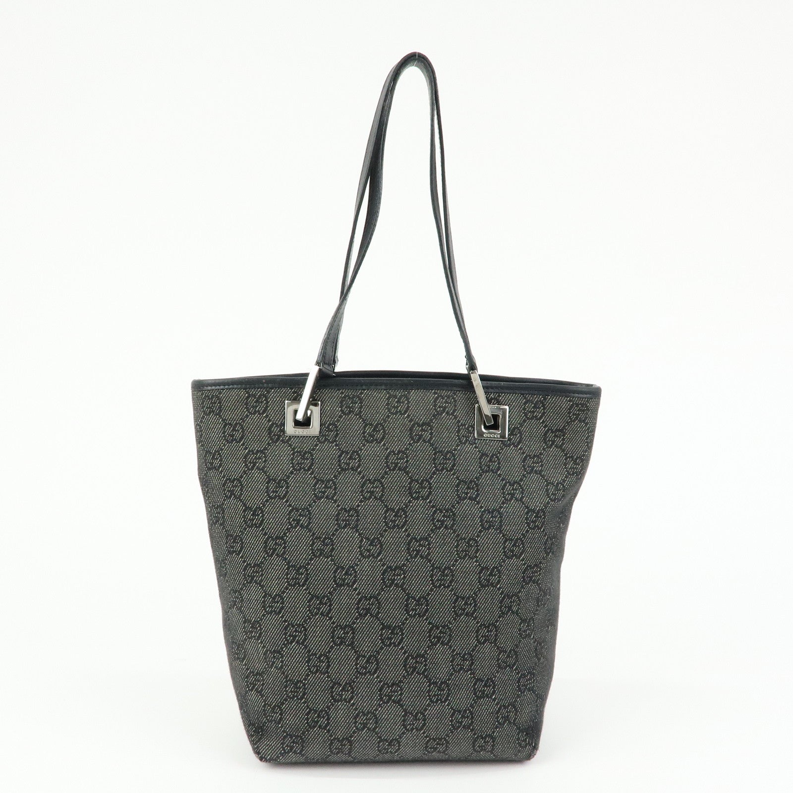 GUCCI GG Denim Leather Tote Bag Shoulder Bag Black 31244