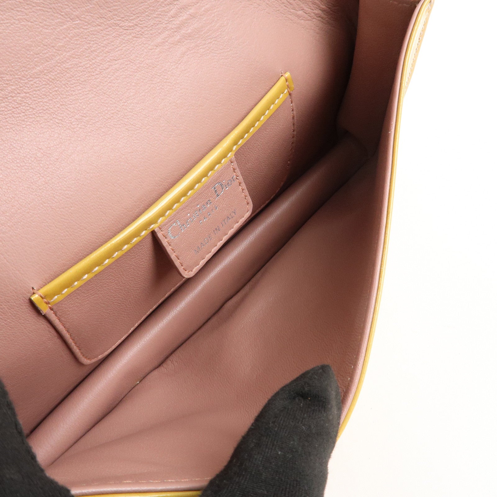 Christian Dior Cannage Patent Leather Chain Shoulder Bag Yellow Used