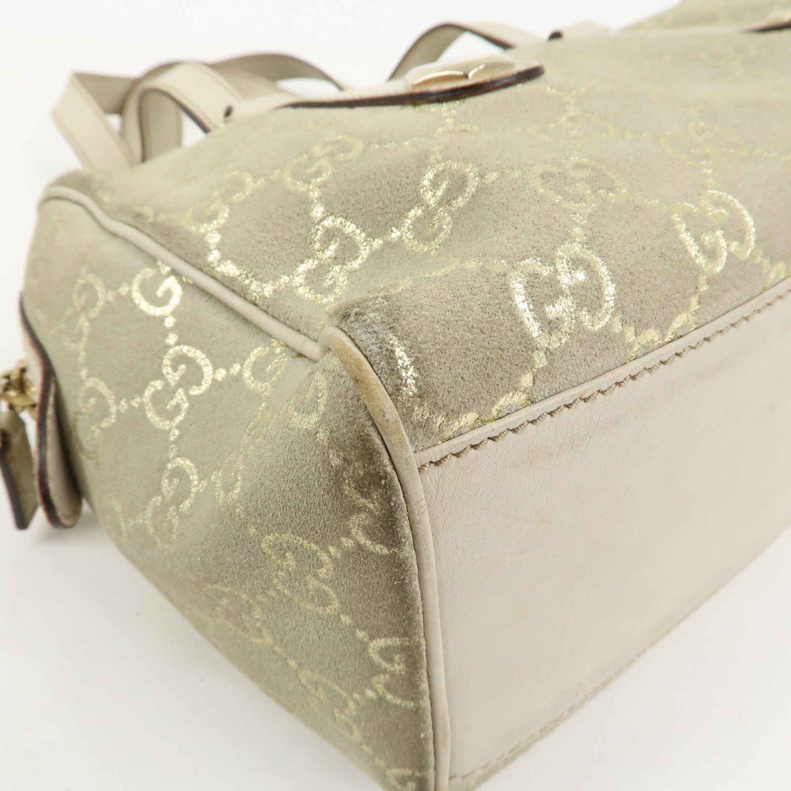 GUCCI GG Monogram Suede Leather Mini Boston Bag Shoulder Bag 152457