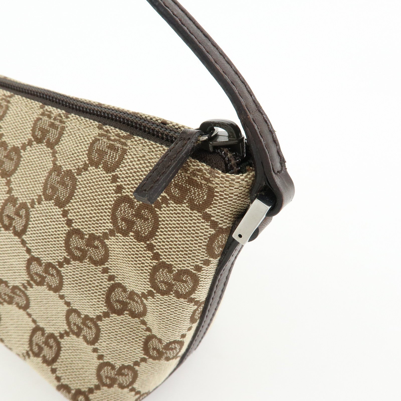 GUCCI Boat Bag GG Canvas Leather Hand Bag Beige Brown 07198