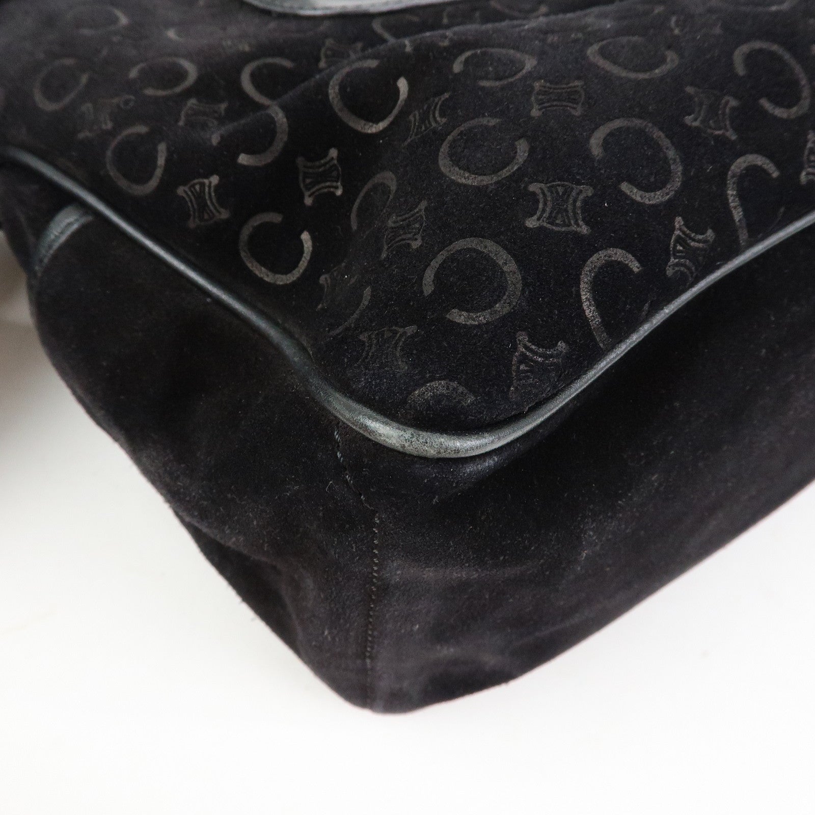 CELINE C Macadam Suede Leather Boogie Bag Hand Bag Black