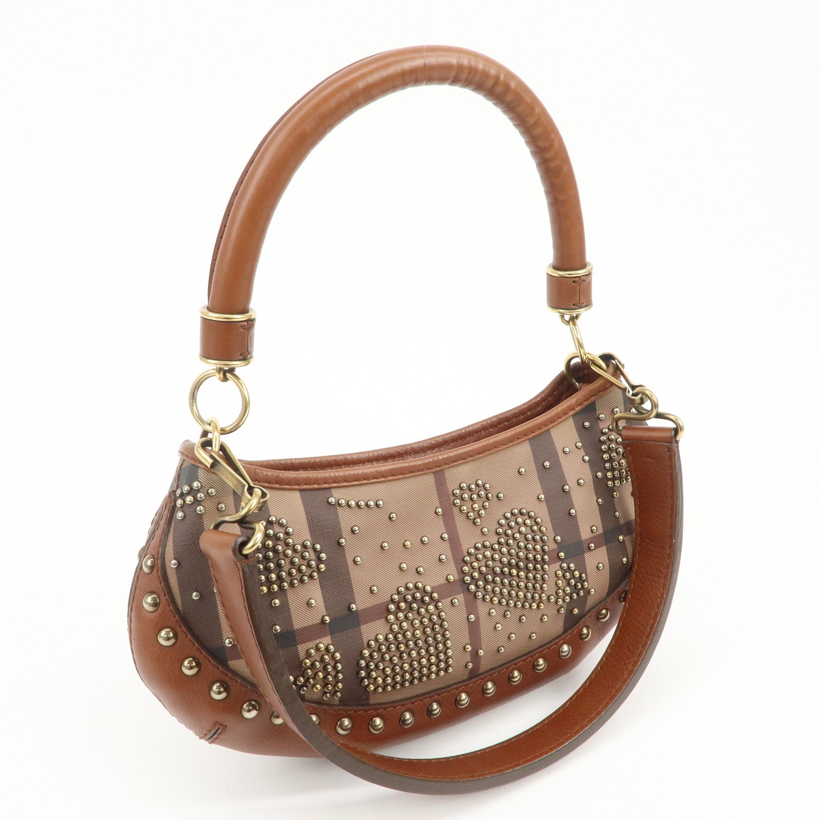 BURBERRY Heart Studs PVC Leather 2Way Bag Shoulder Hand Bag Brown