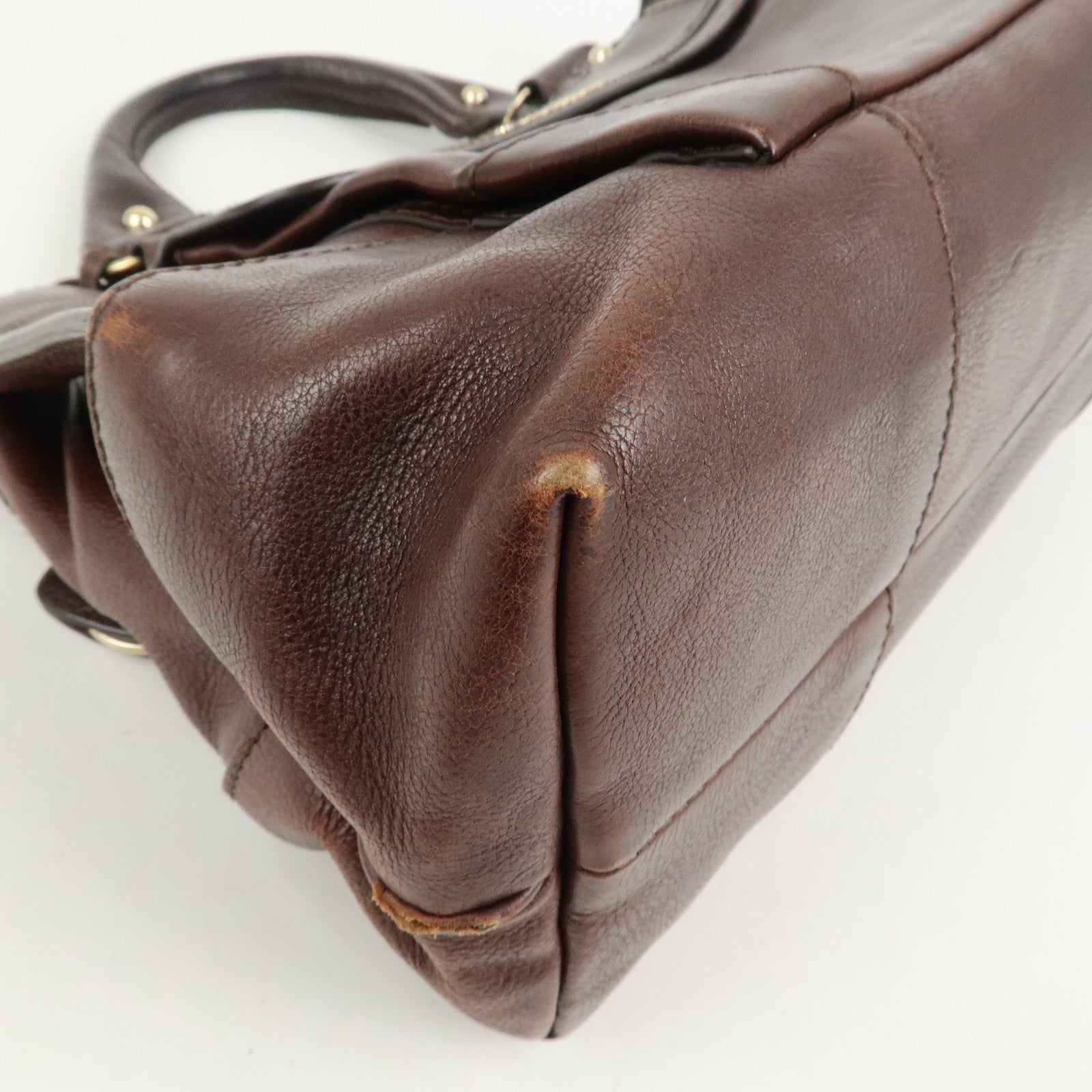 CELINE Logo Leather Boogie Bag Hand Bag Tote Bag Brown