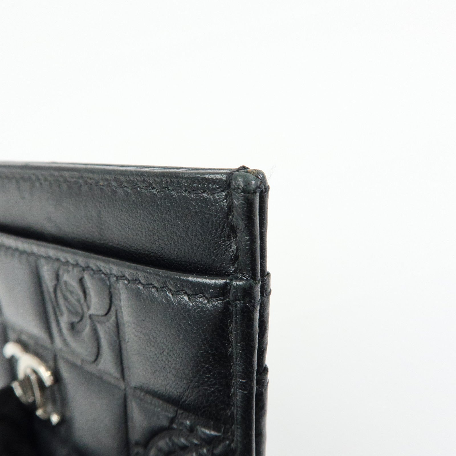 CHANEL Icon Line Lamb Skin Card Case Fragment Case Black A24211