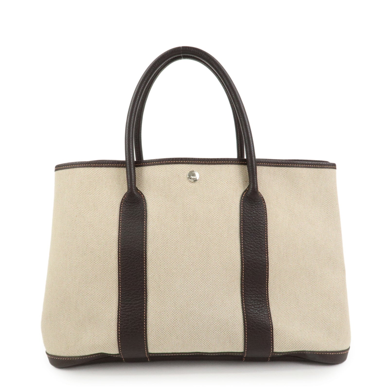 HERMES Garden Party PM Toile Ash H Stamped Tote Bag Natural Brown