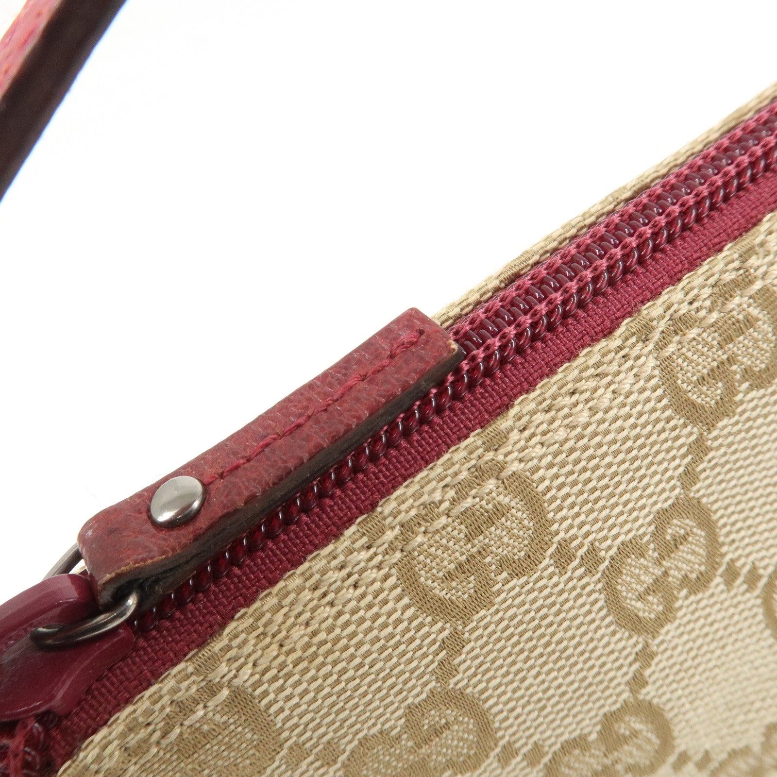 GUCCI Boat Bag GG Monogram Canvas Hand Bag Beige Bordeaux 07198