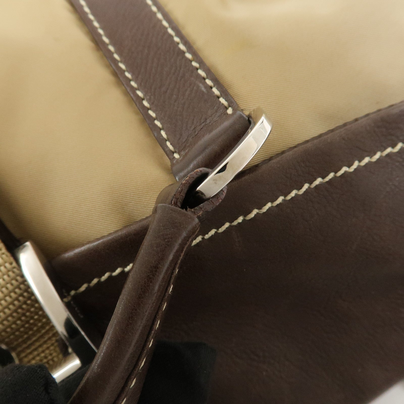 PRADA Triangle Logo Leather Nylon Shoulder Bag Brown BR2418