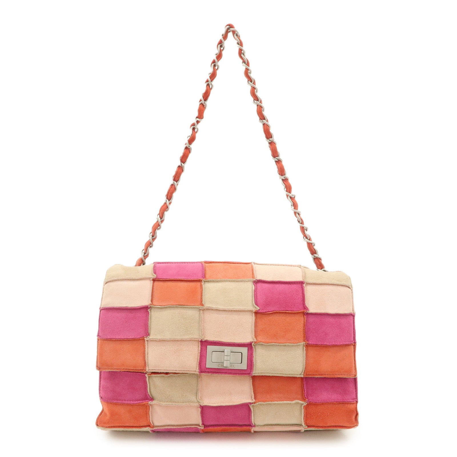 CHANEL 2.55 Suede Patchwork Chain Shoulder Bag Multicolor A14528