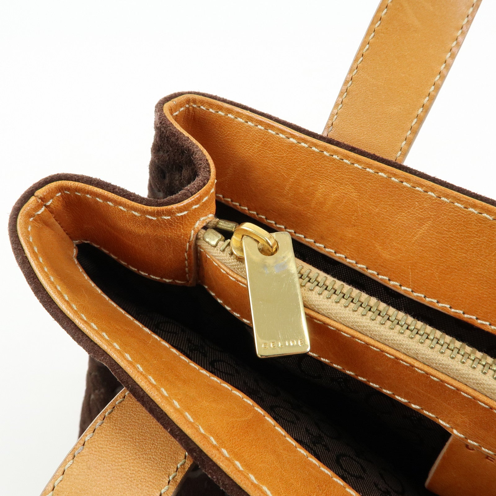 CELINE C Macadam Suede Leather Hand Bag Dark Brown