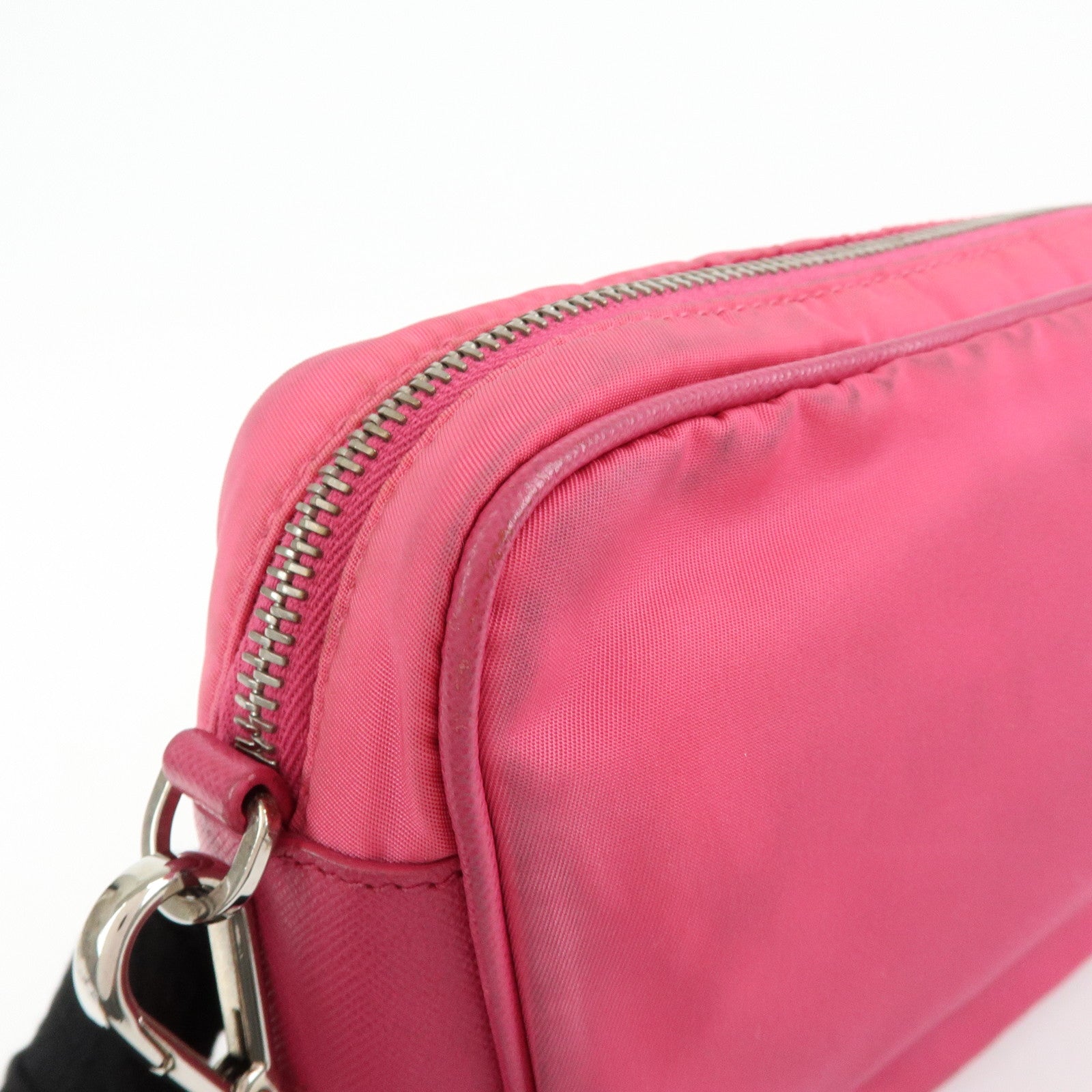 PRADA Triangle Logo Nylon Leather Shoulder Bag Pink BT1010