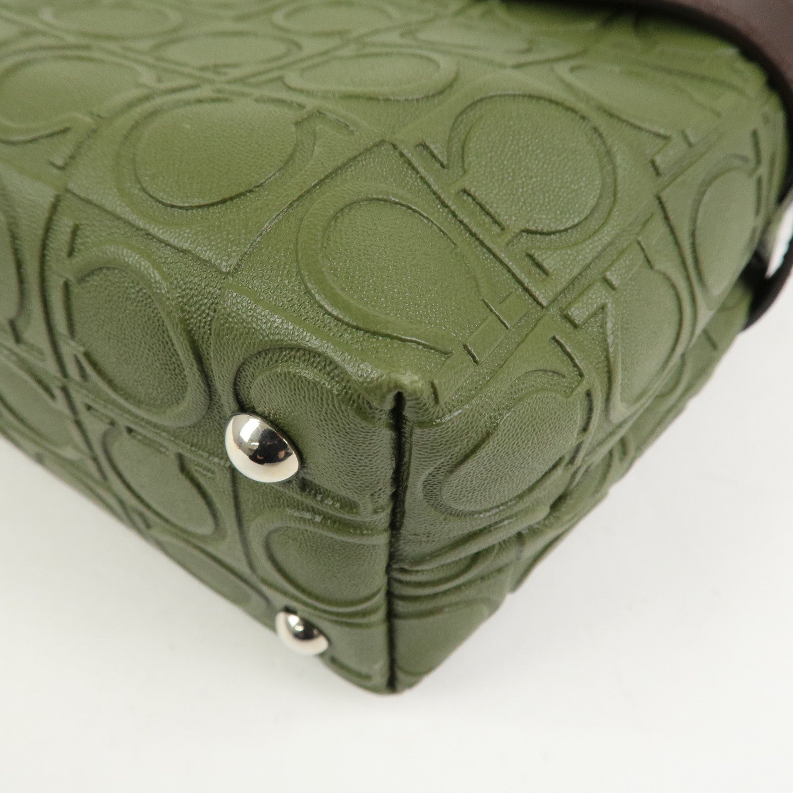 Ferragamo Gancini Embossed Leather 2Way Hand Shoulder Bag Green