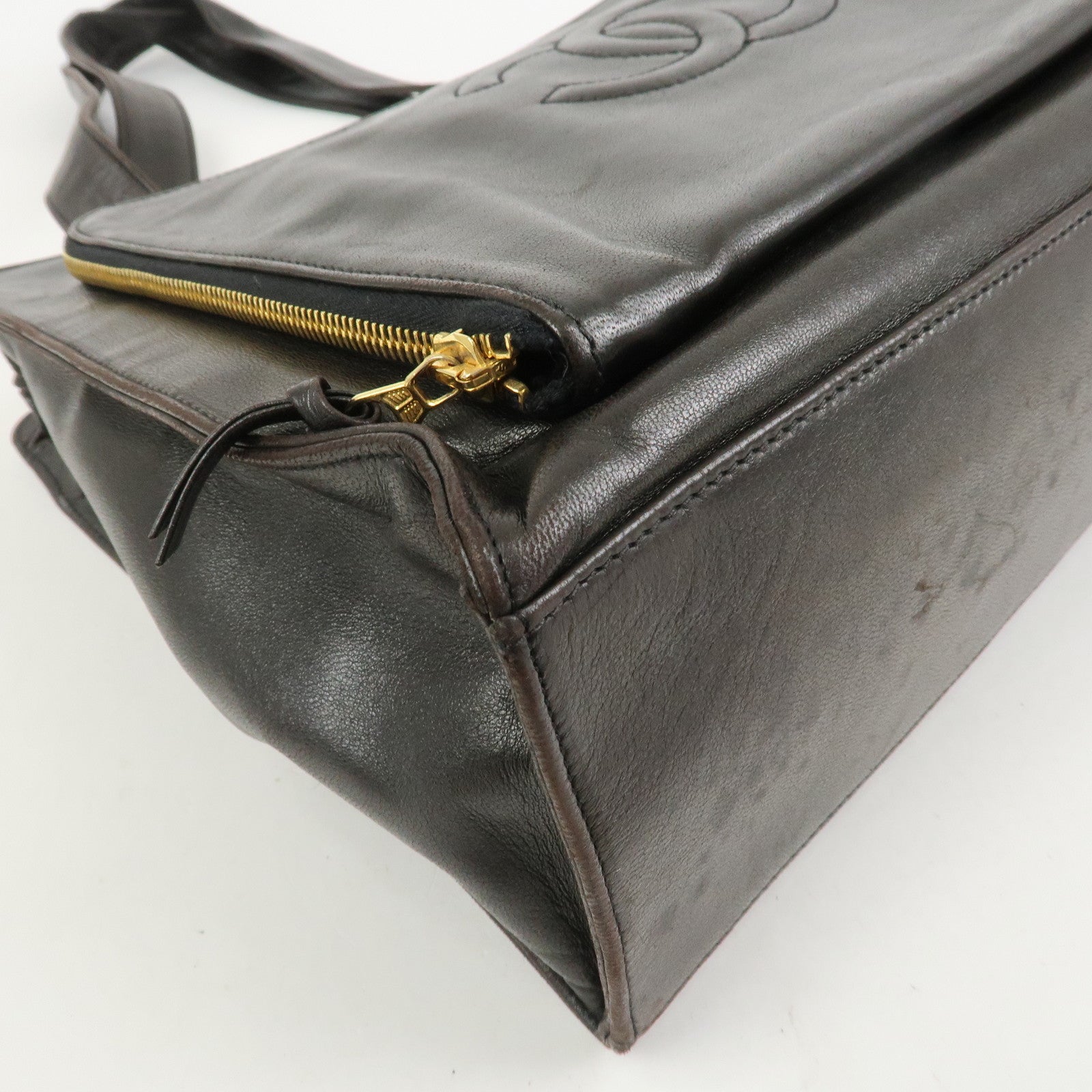 CHANEL COCO Mark Lambskin Tote Bag Shoulder Bag Dark Brown