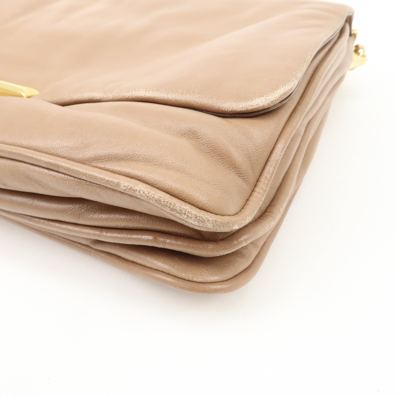 MIU MIU Leather 2Way Chain Shoulder Bag Clutch Bag Brown