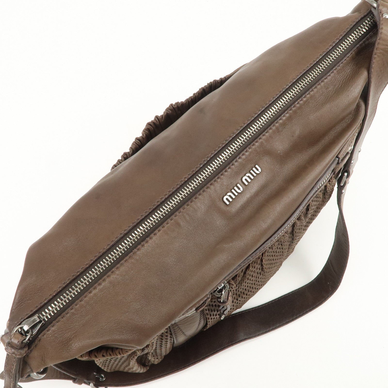 MIU MIU Logo Leather Shoulder Bag Crossbody Bag Brown