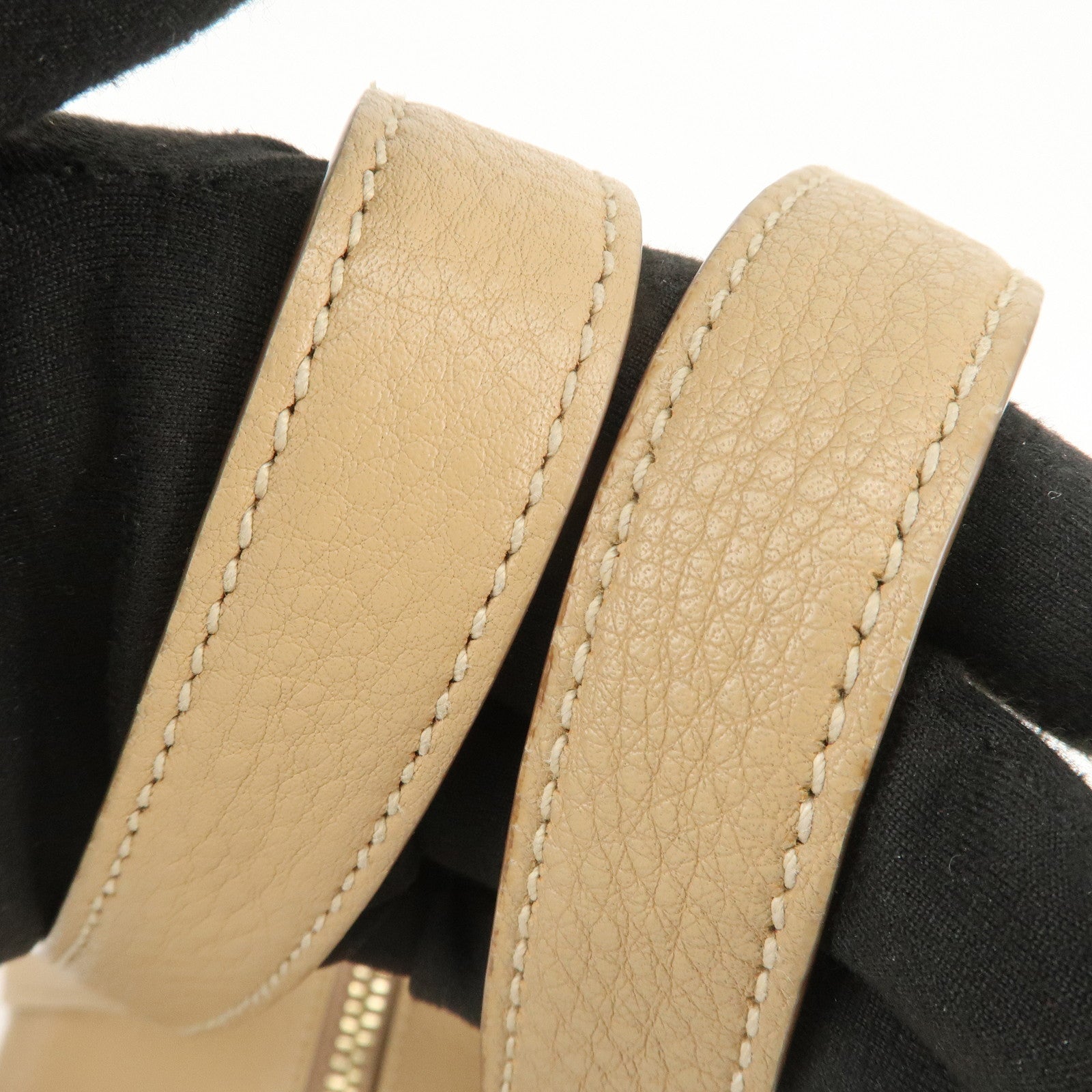 PRADA Leather Boston Bag Hand Bag Beige Gold BL8062