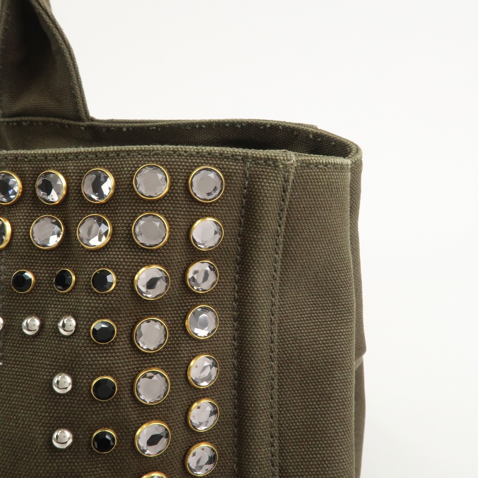 PRADA Triangle Logo Canapa Large Tote Hand Bag Bijou Khaki BN1872