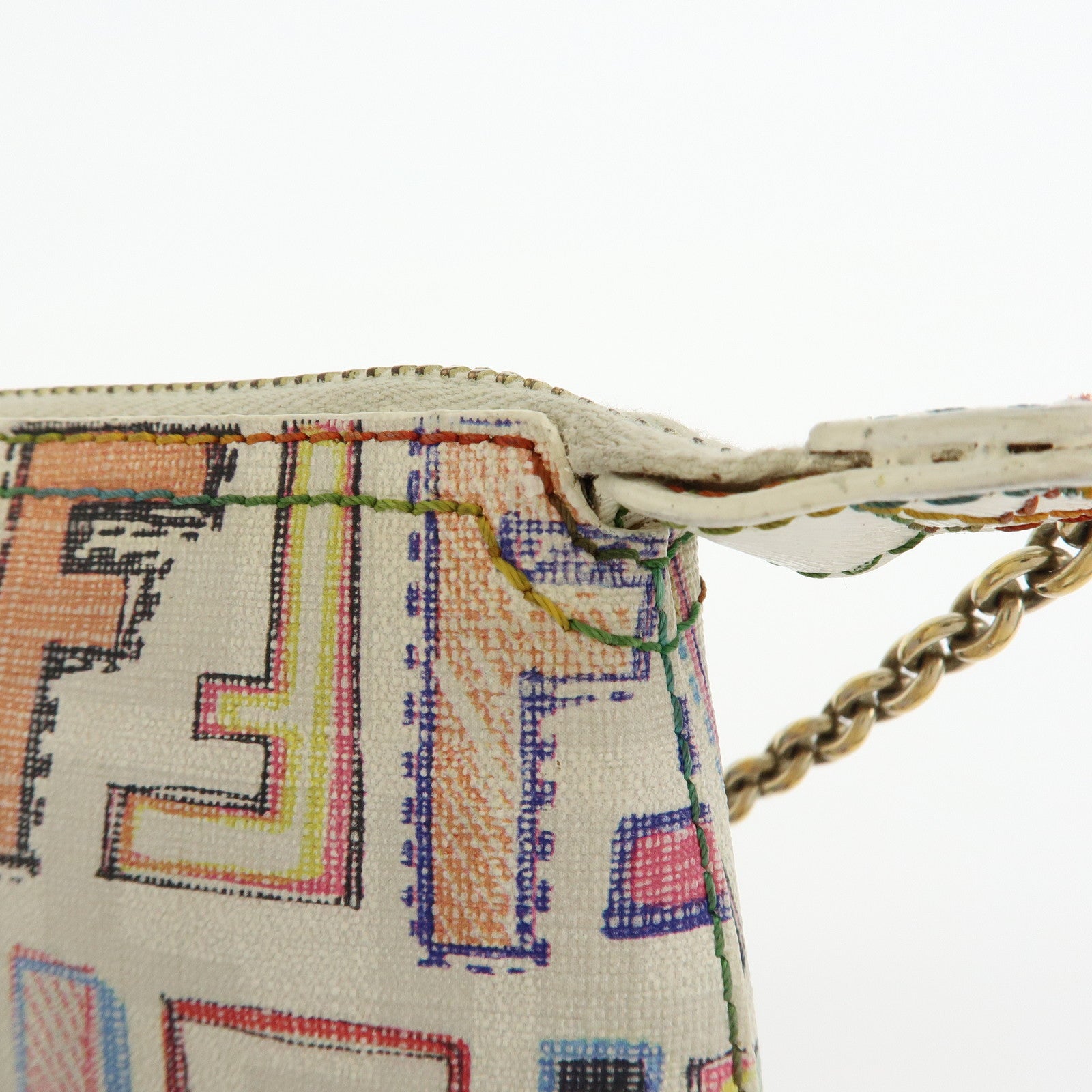 FENDI Zucca Print PVC Chain Accessory Pouch White Multicolor 8BR592