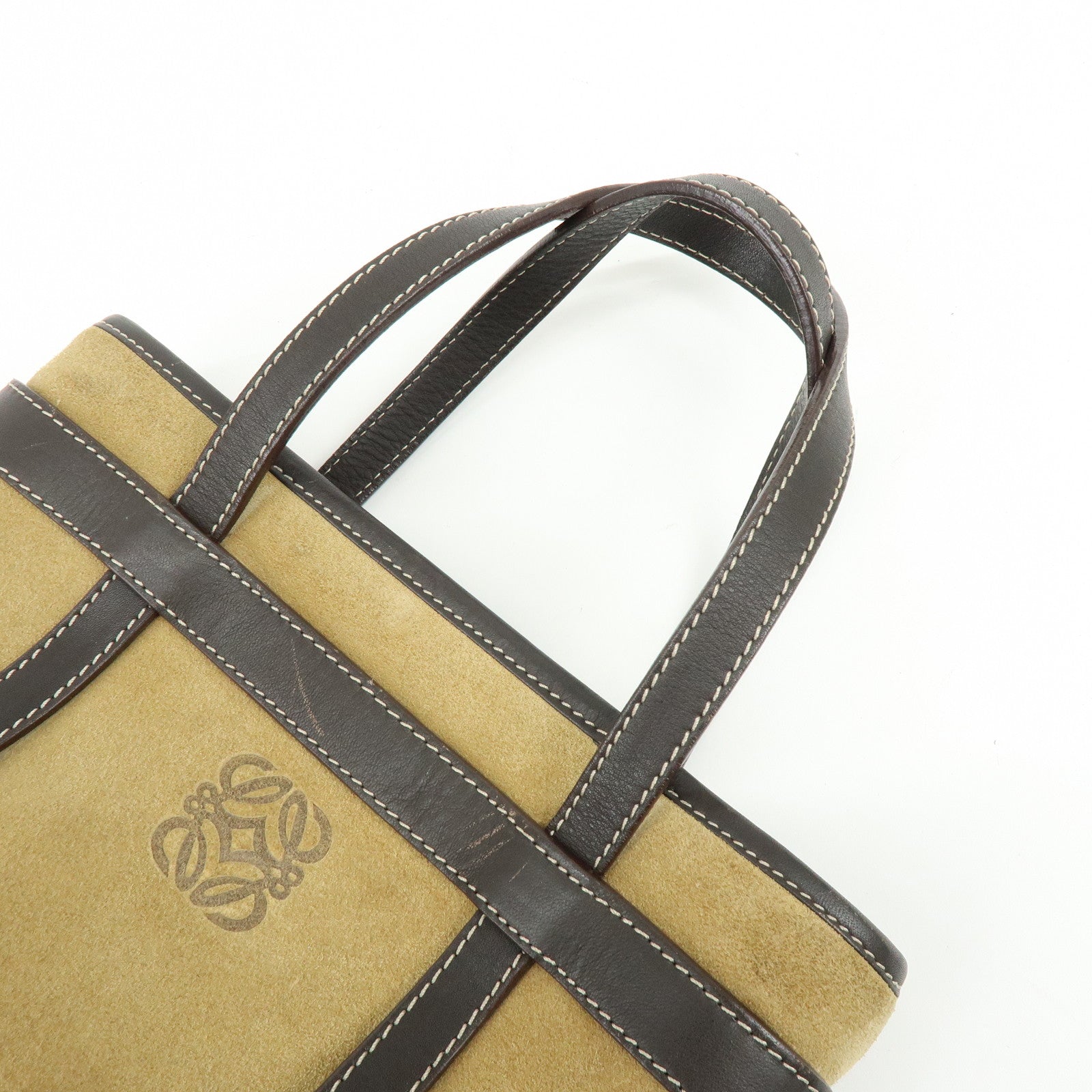 LOEWE Anagram Suede Calf Leather Hand Bag Tote Bag Brown