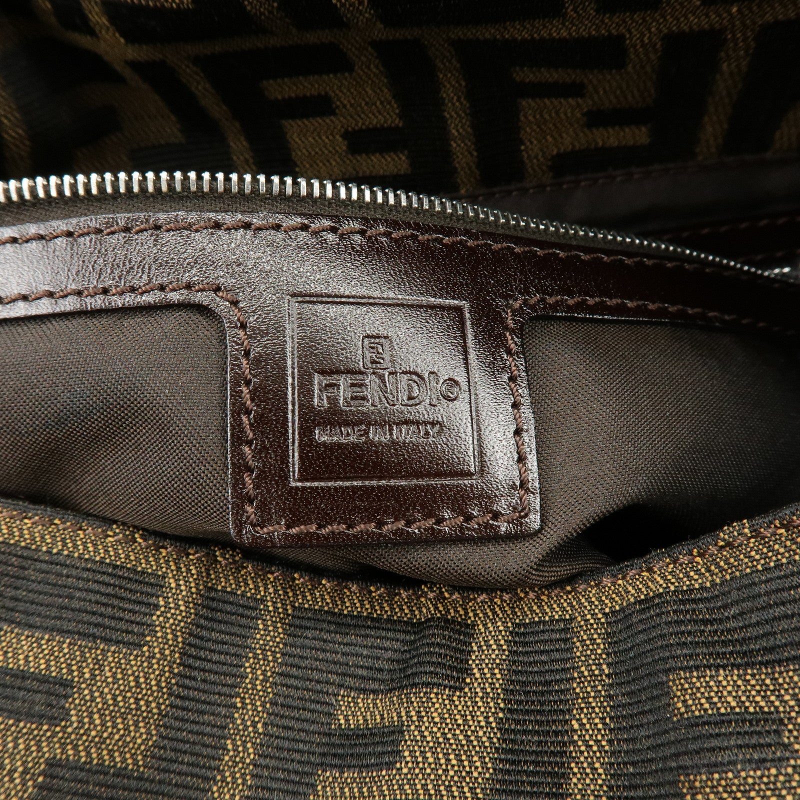 FENDI Mamma Baguette Zucca Canvas Leather Shoulder Hand Bag 26325