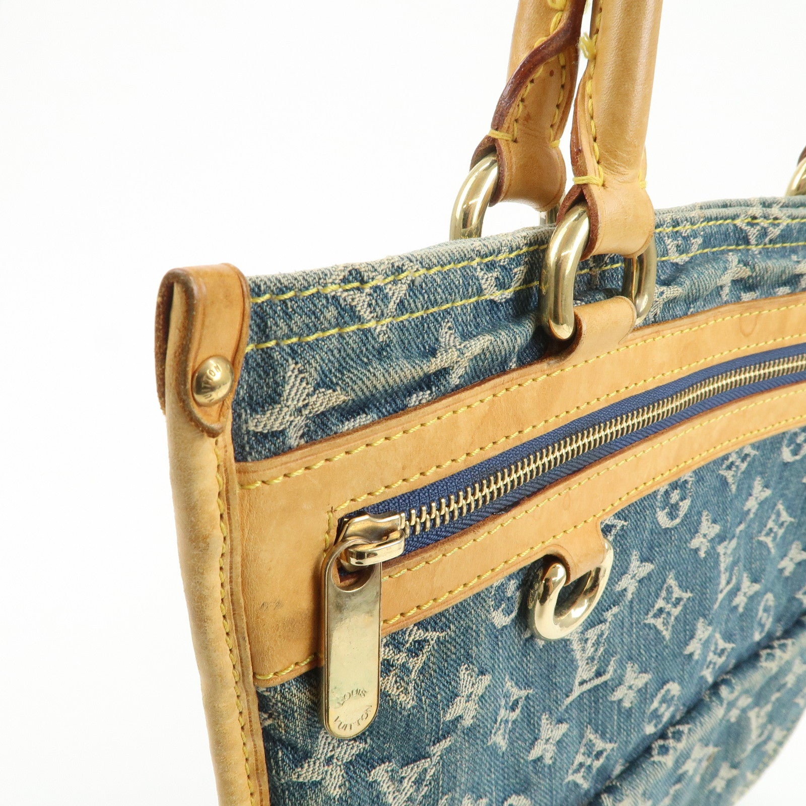 Louis Vuitton Monogram Denim Flat Shopper Tote Bag Blue M95018