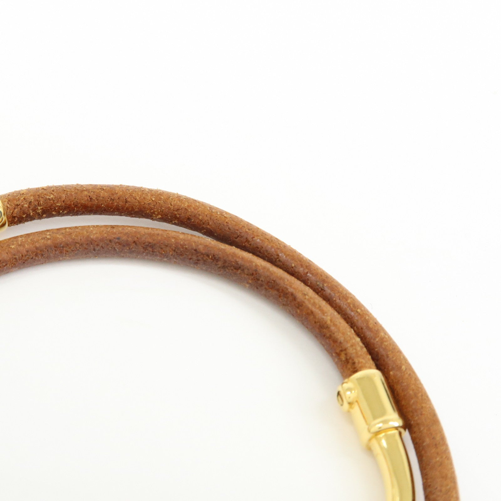 HERMES Jumbo Choker Leather Metal Bracelet Brown Gold