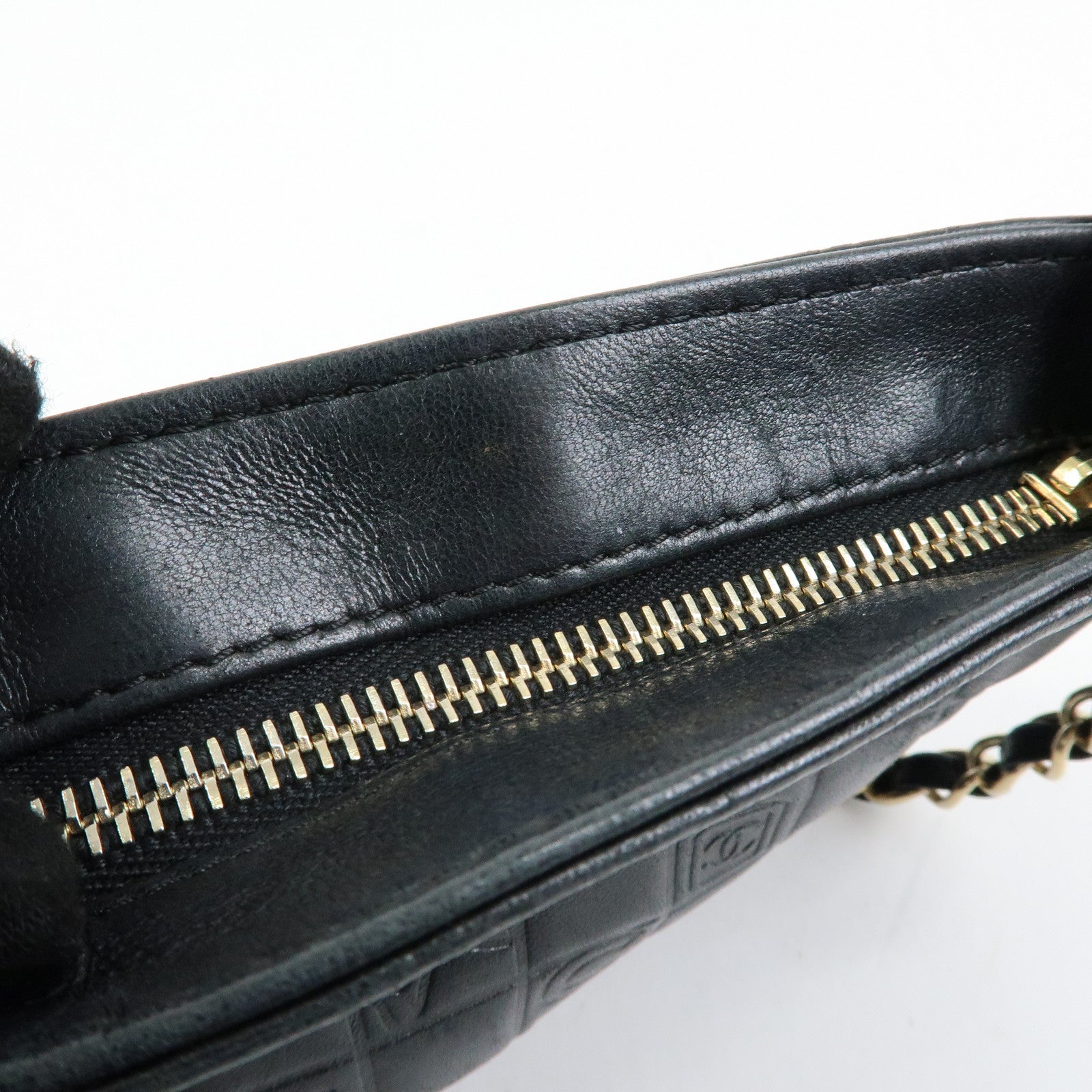 CHANEL Icon Line COCO Mark Lamb Skin Chain Shoulder Bag Black