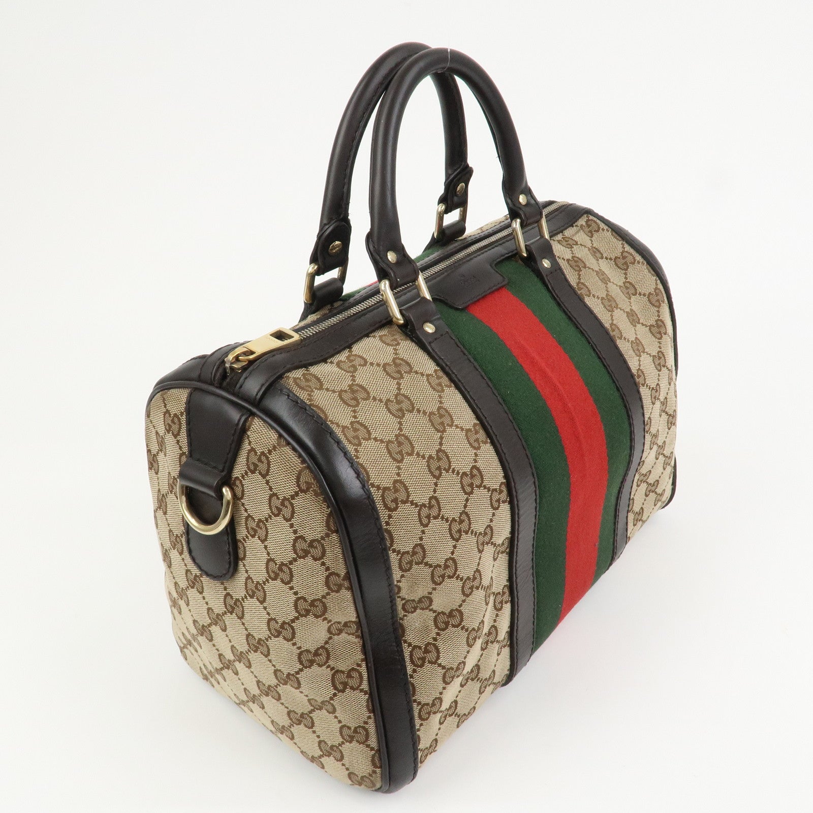 GUCCI Sherry GG Canvas Leather 2Way Bag Boston Bag Brown 247205