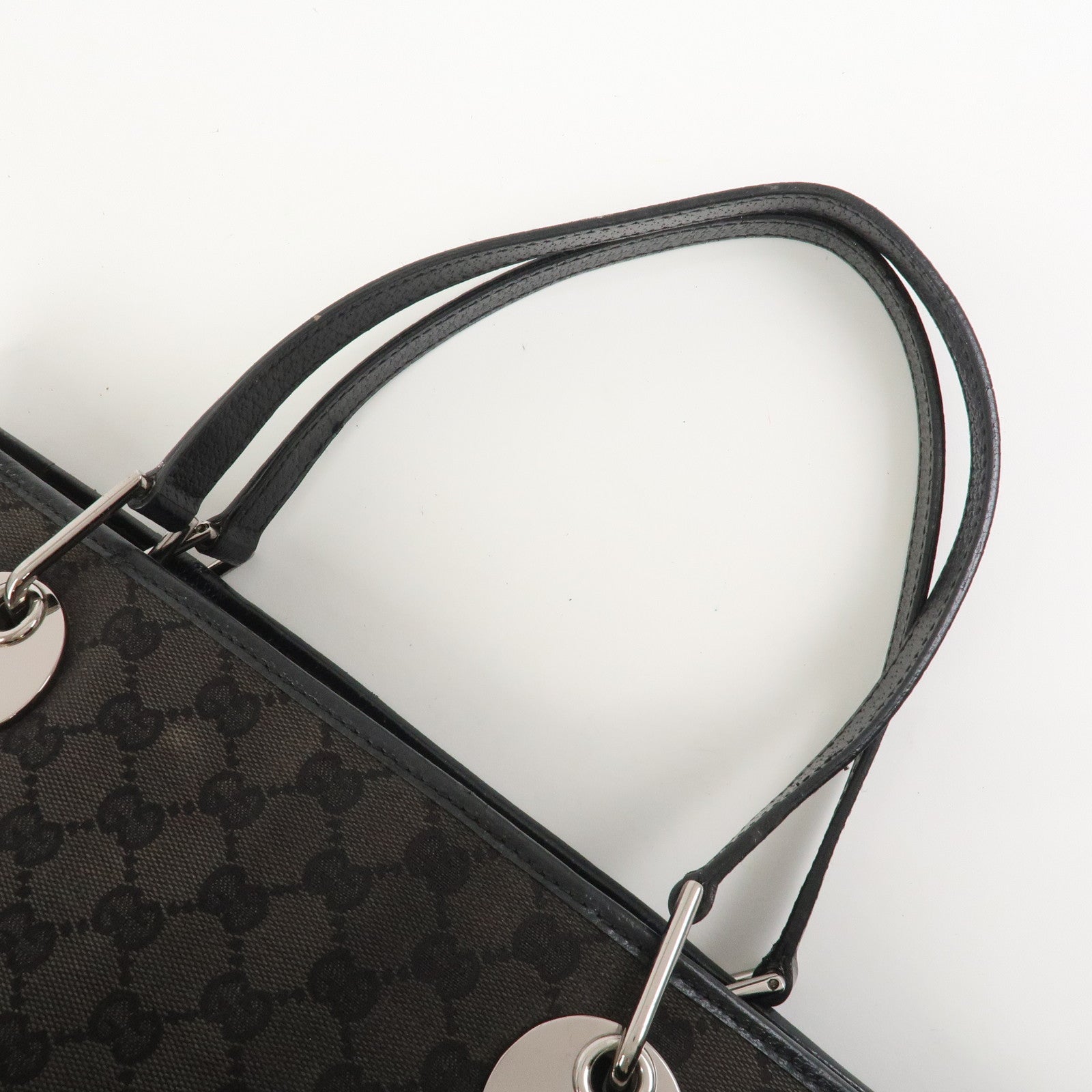 GUCCI GG Monogram Canvas Leather Tote Bag Hand Bag Black 120836