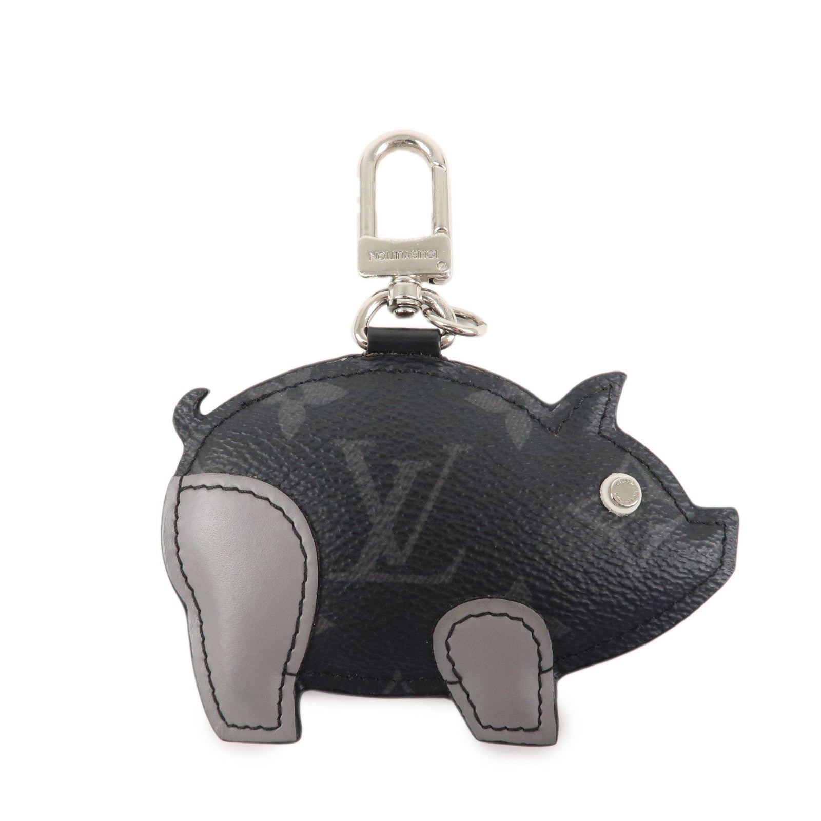 Louis Vuitton Porte Cle Monogram Leather Key Charm Pig Black MP1994 Used