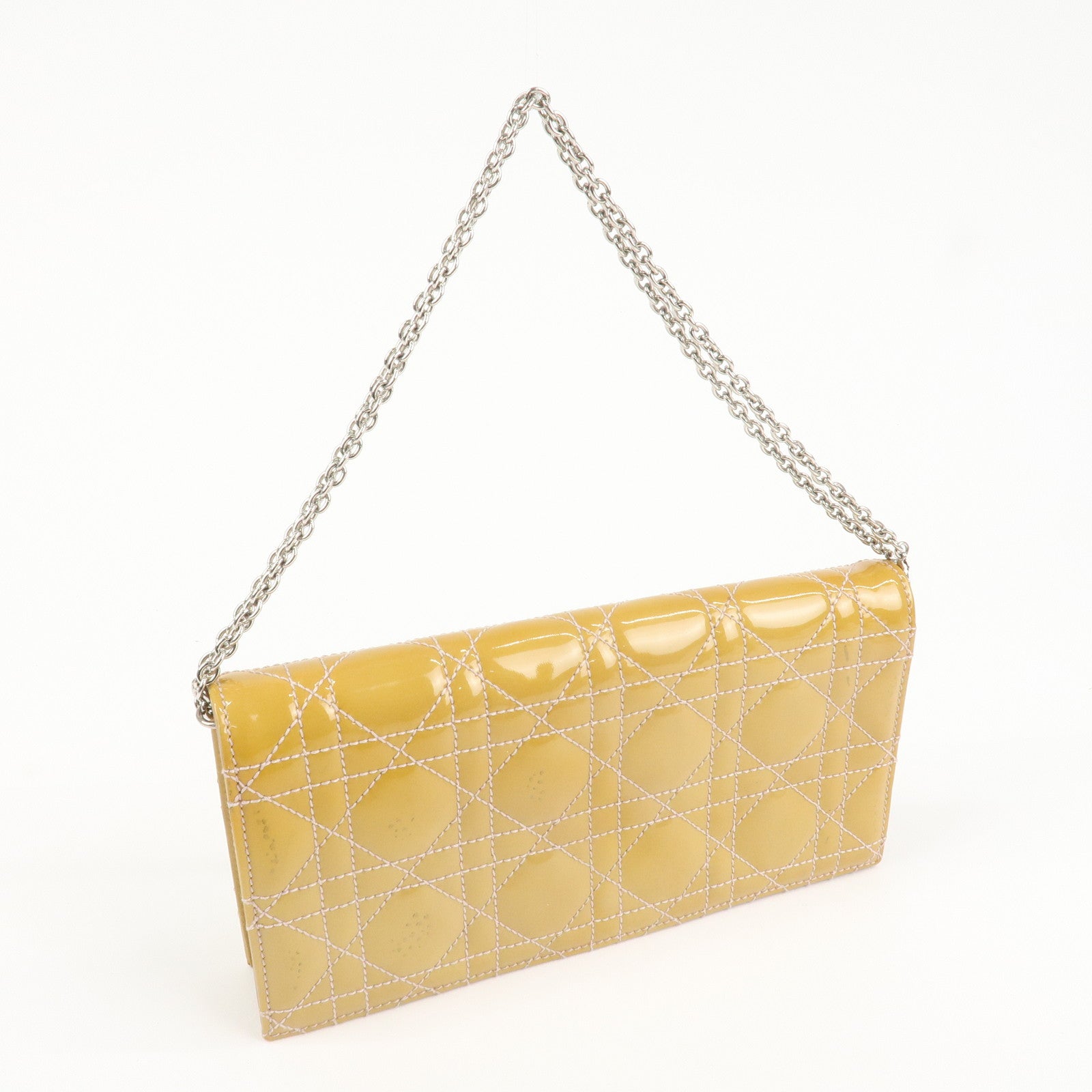 Christian Dior Cannage Patent Leather Chain Shoulder Bag Yellow Used